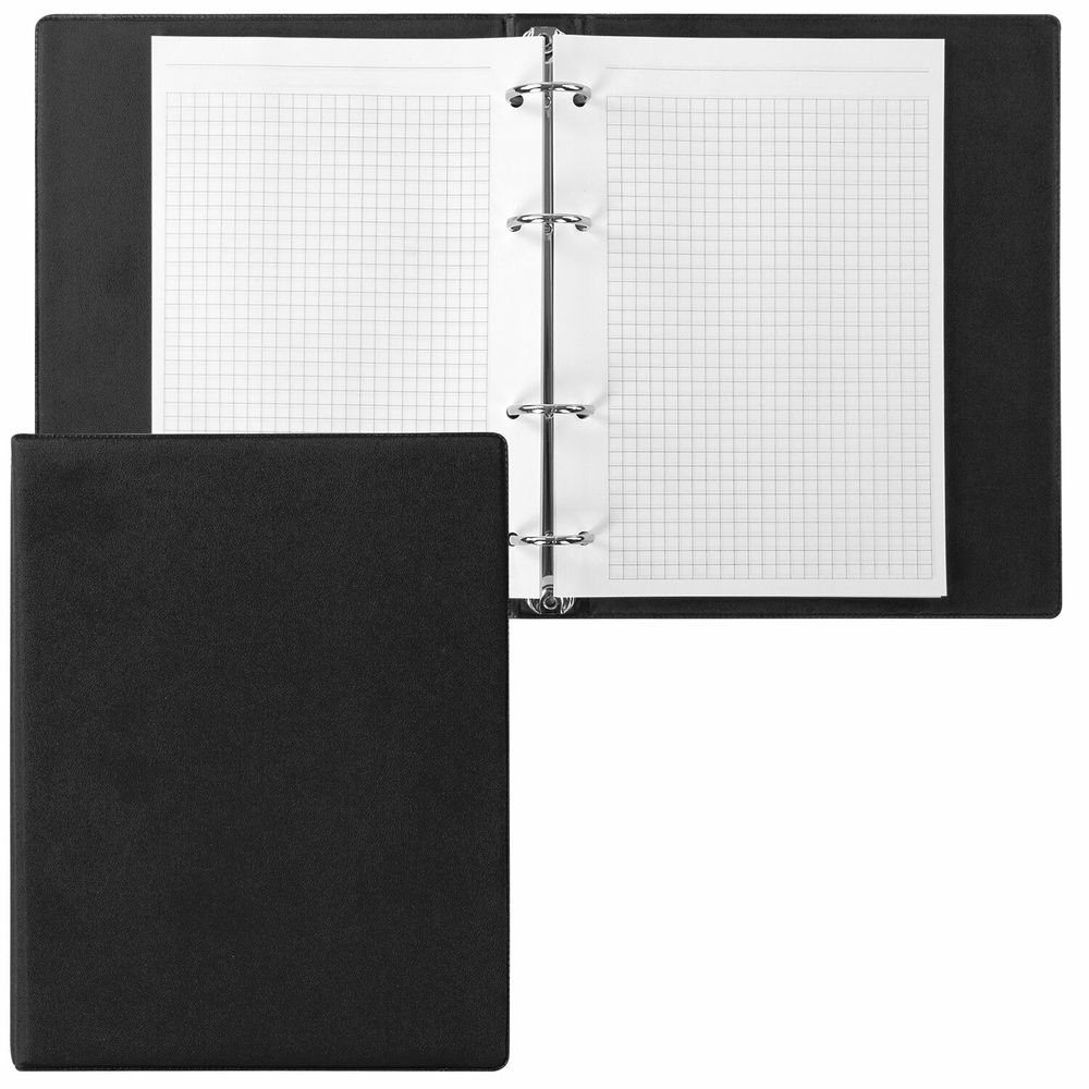 Тетрадь на кольцах А5 (180х220 мм), 80 листов, обложка ПВХ, клетка, BRAUBERG, черный