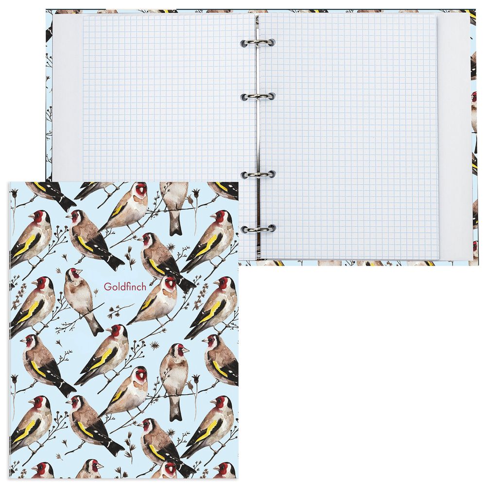 Тетрадь на кольцах А5 (175х215 мм), 120 листов, твердый картон, клетка, BRAUBERG, Щеглы