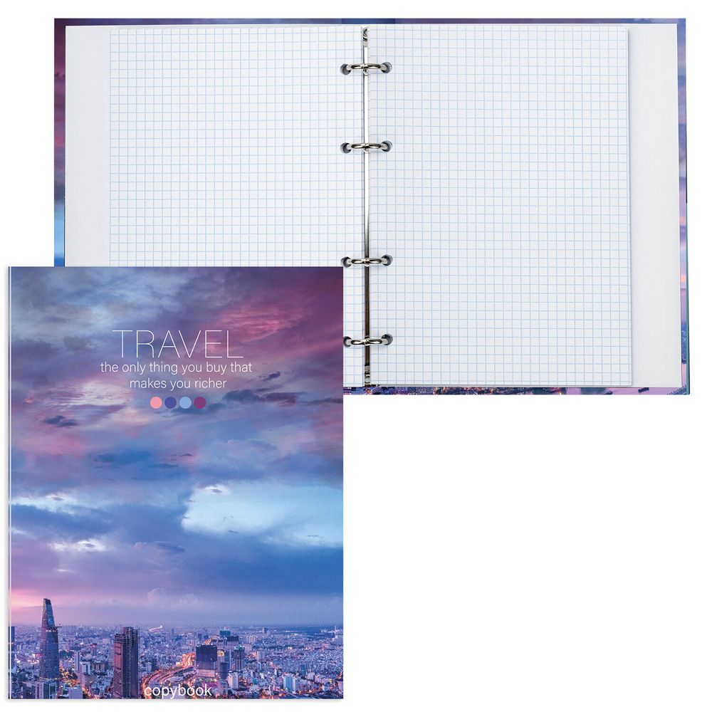 Тетрадь на кольцах А5 (175х215 мм), 120 листов, твердый картон, клетка, BRAUBERG, Travel