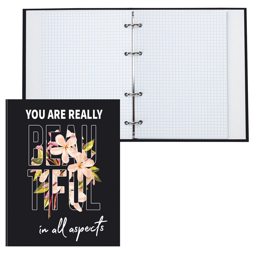 Тетрадь на кольцах А5 (175х215 мм), 120 листов, твердый картон, клетка, BRAUBERG, Beauty