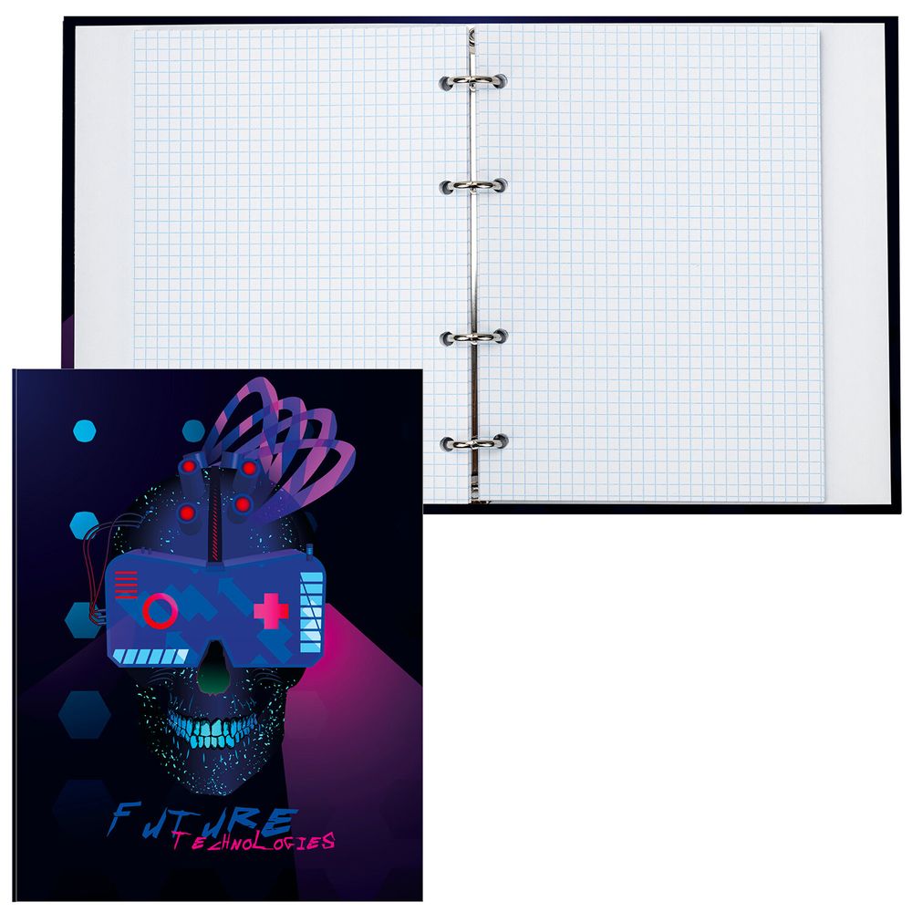 Тетрадь на кольцах А5 (175х215 мм), 120 листов, твердый картон, клетка, BRAUBERG, Cyber