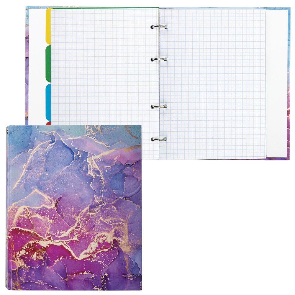 Тетрадь на кольцах А5 (175х215 мм), 120 листов, твердый картон, клетка, с разделителями, BRAUBERG, Marble