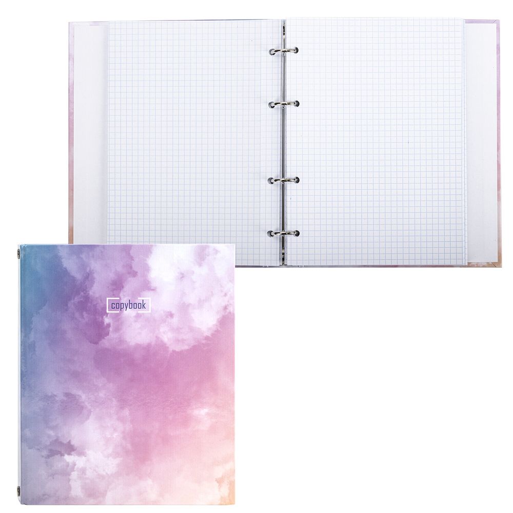 Тетрадь на кольцах А5 (175х215 мм), 240 листов, твердый картон, клетка, BRAUBERG, Cloud