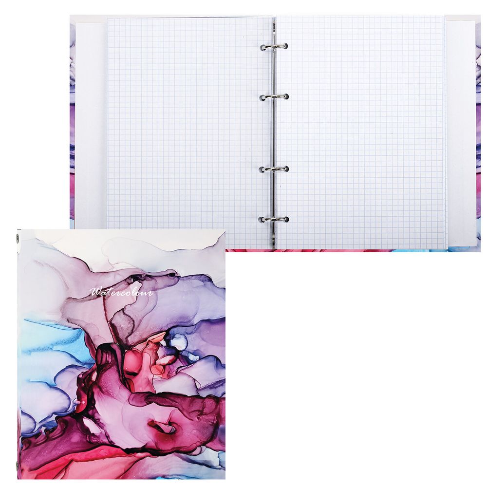 Тетрадь на кольцах А5 (175х215 мм), 240 листов, твердый картон, клетка, BRAUBERG, Акварель