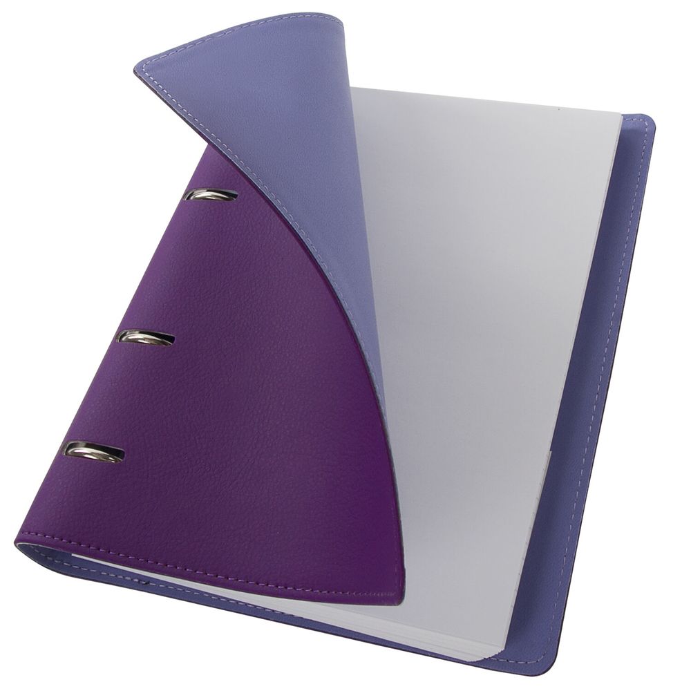 Тетрадь на кольцах БОЛЬШАЯ А4 (240х310 мм), 120 листов, под кожу, клетка, BRAUBERG "Joy", фиолетовый/светло-фиолетовый