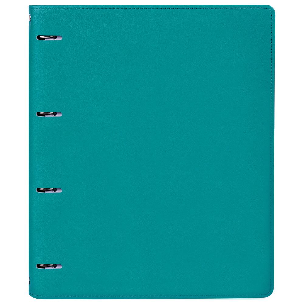 Тетрадь на кольцах БОЛЬШАЯ А4 (240х310 мм), 120 листов, под кожу, клетка, BRAUBERG "Joy", бирюзовый/серо-голубой