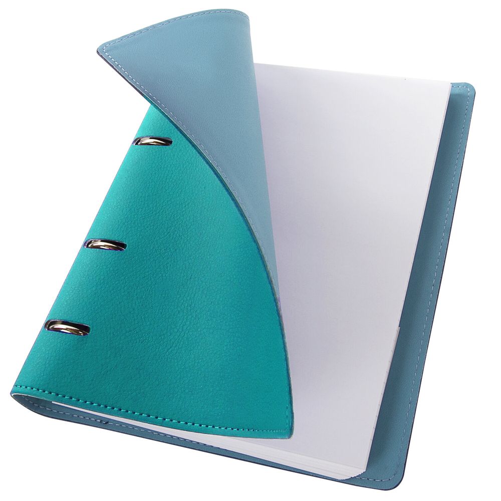 Тетрадь на кольцах БОЛЬШАЯ А4 (240х310 мм), 120 листов, под кожу, клетка, BRAUBERG "Joy", бирюзовый/серо-голубой