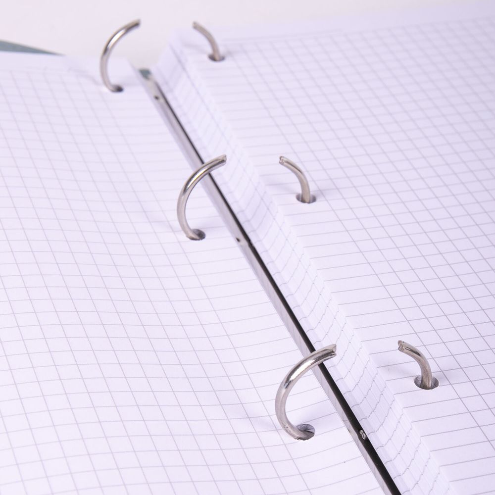 Тетрадь на кольцах БОЛЬШАЯ А4 (240х310 мм), 120 листов, под кожу, клетка, BRAUBERG "Joy", бирюзовый/серо-голубой