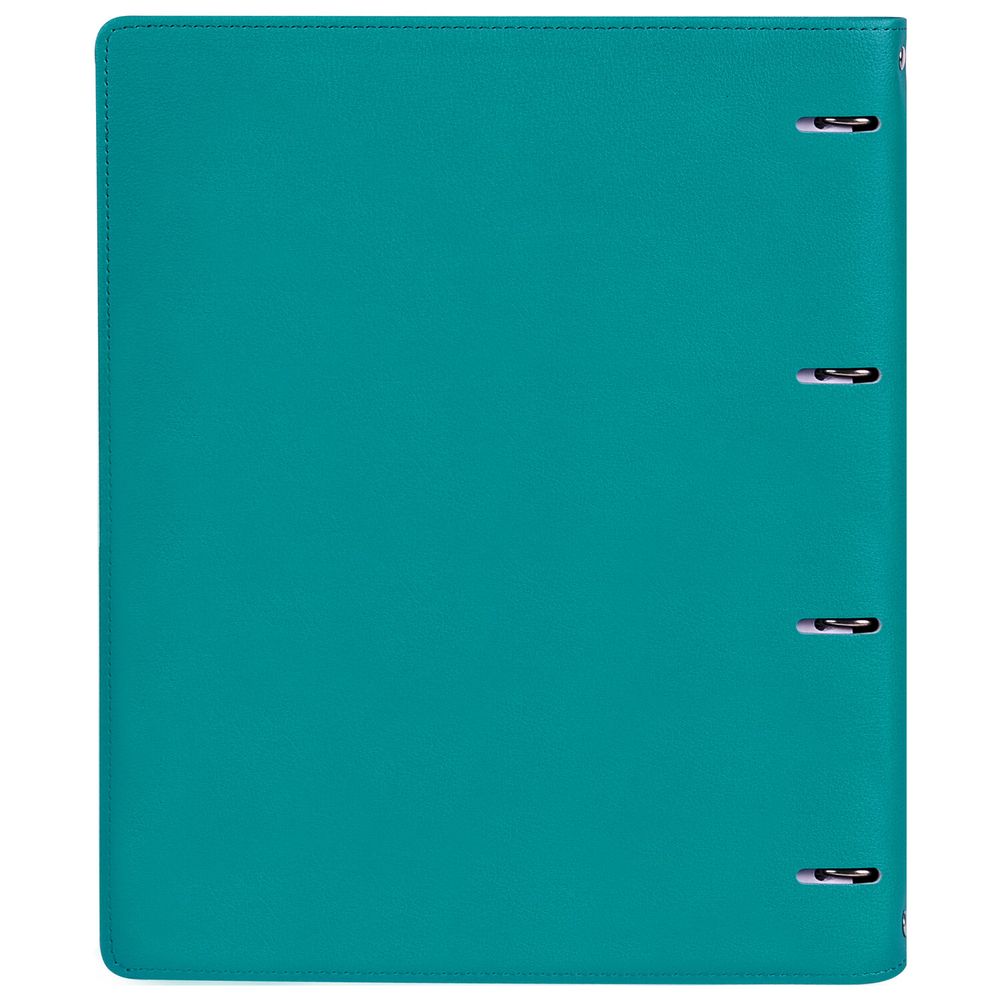 Тетрадь на кольцах БОЛЬШАЯ А4 (240х310 мм), 120 листов, под кожу, клетка, BRAUBERG "Joy", бирюзовый/серо-голубой