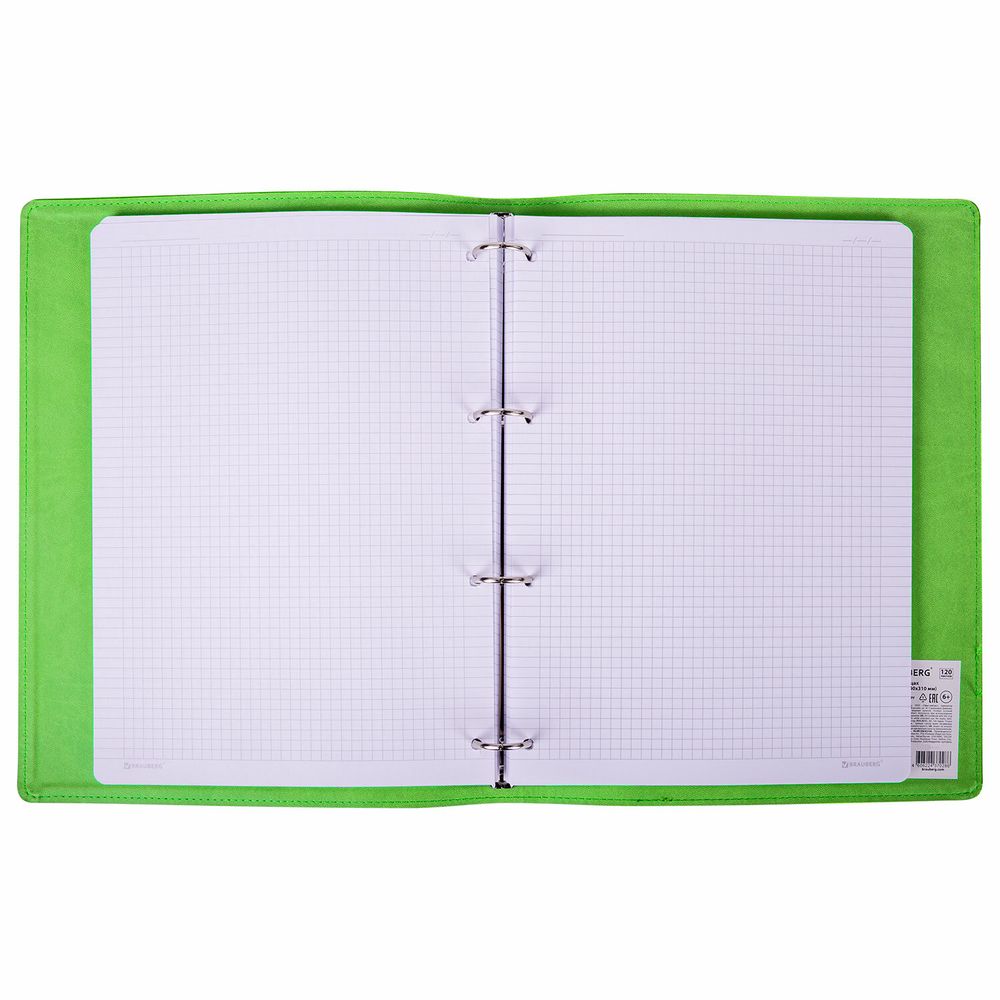 Тетрадь на кольцах БОЛЬШАЯ А4 (240х310 мм), 120 листов, под кожу, клетка, BRAUBERG 