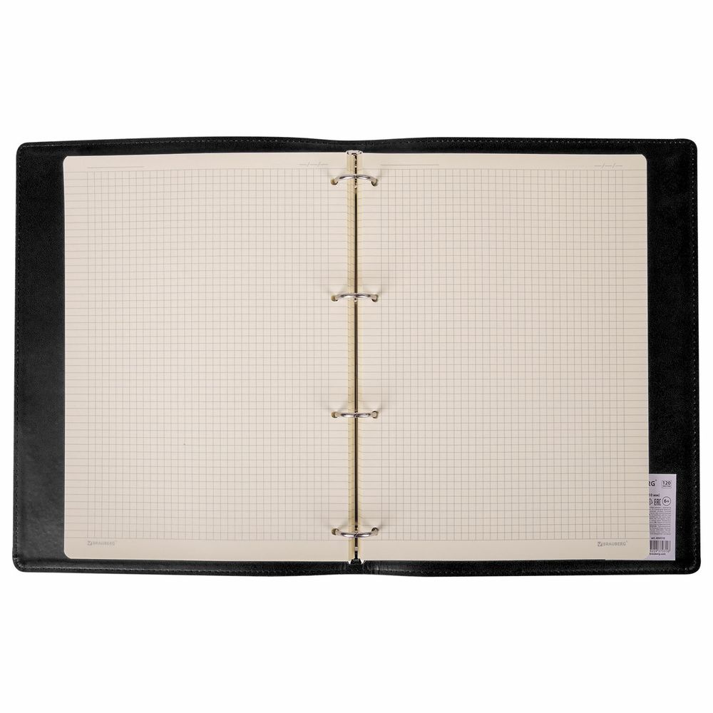 Тетрадь на кольцах БОЛЬШАЯ А4 (240х310 мм), 120 листов, под кожу, клетка, BRAUBERG 