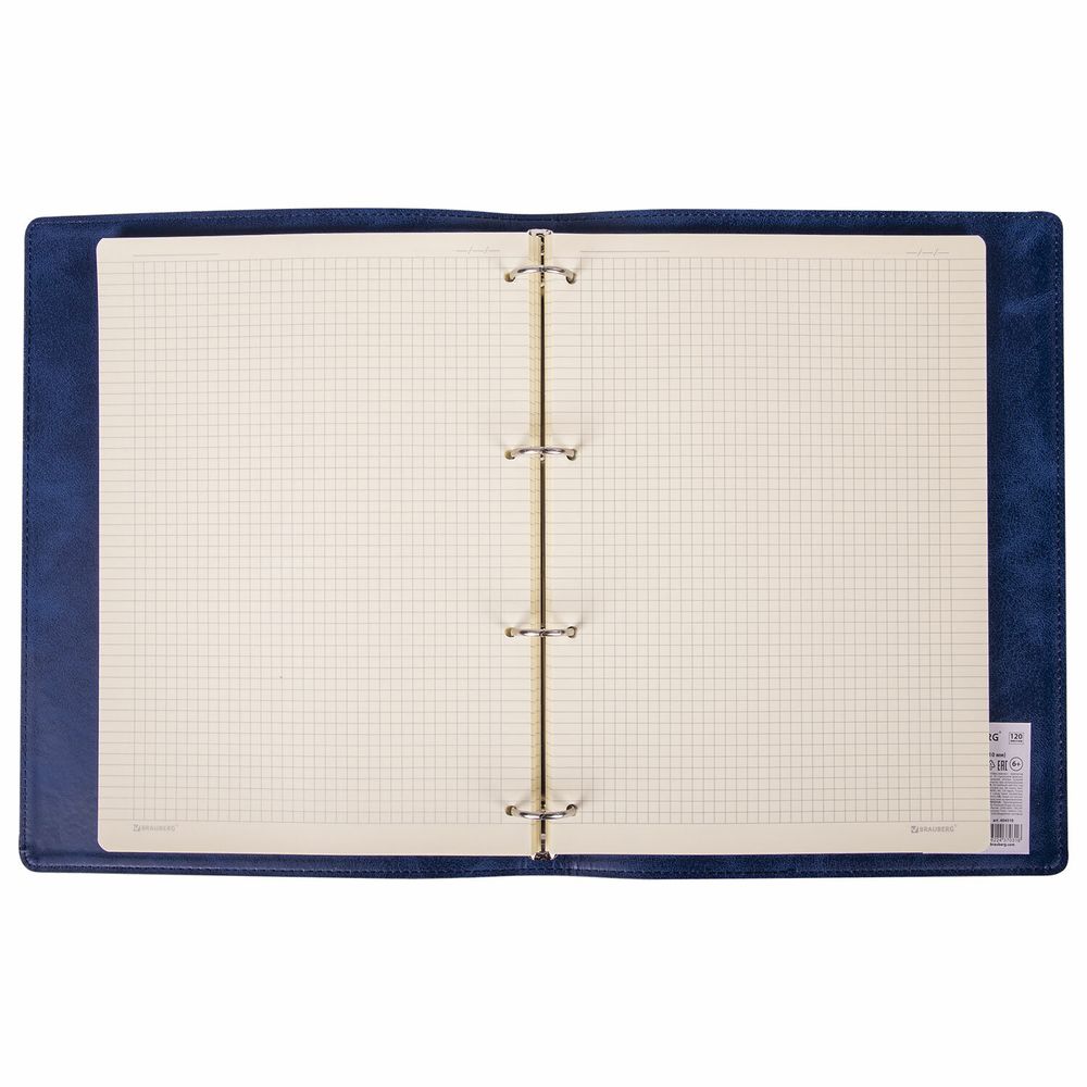 Тетрадь на кольцах БОЛЬШАЯ А4 (240х310 мм), 120 листов, под кожу, клетка, BRAUBERG 