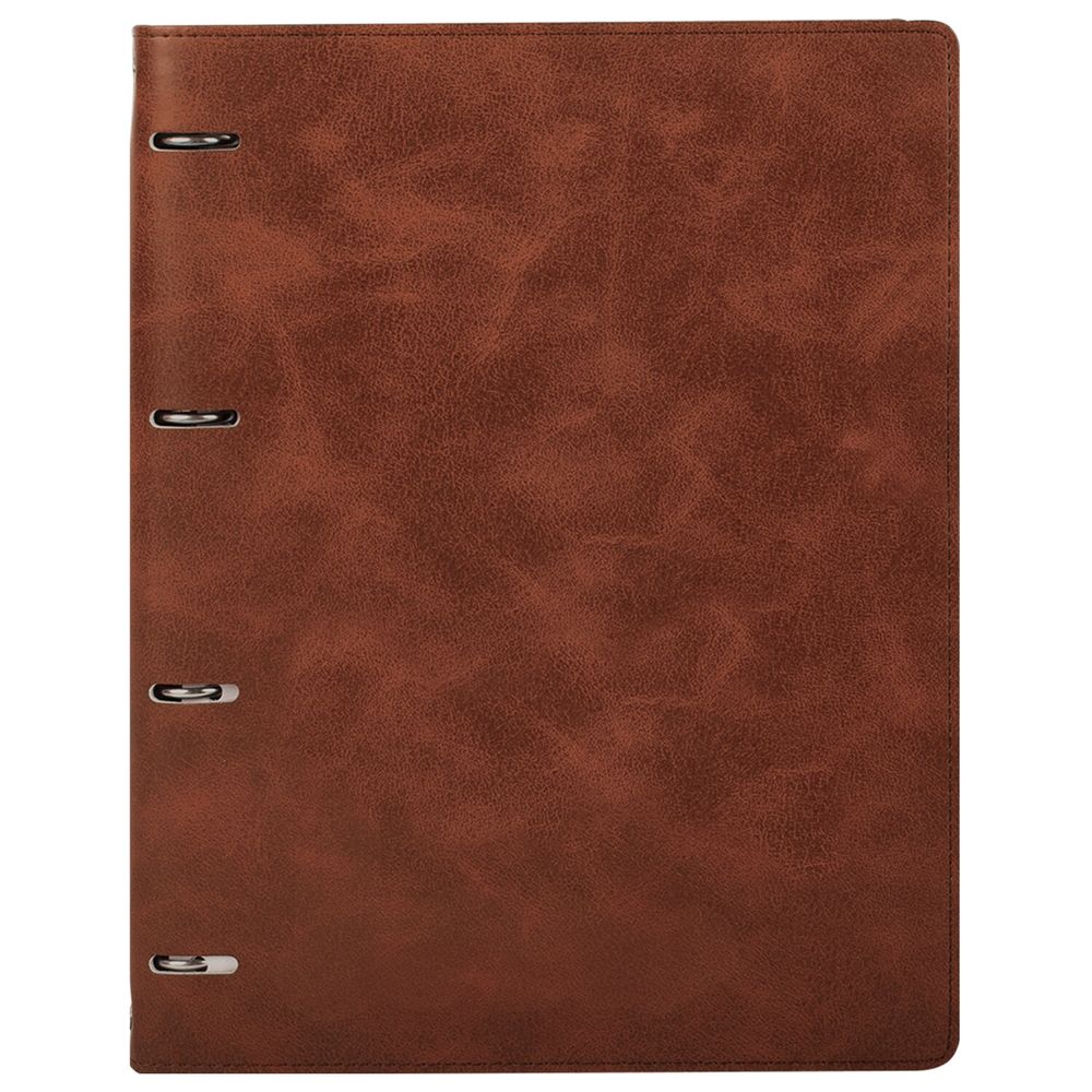 Тетрадь на кольцах БОЛЬШАЯ А4 (240х310 мм), 120 листов, под кожу, клетка, BRAUBERG "Main", коричневый