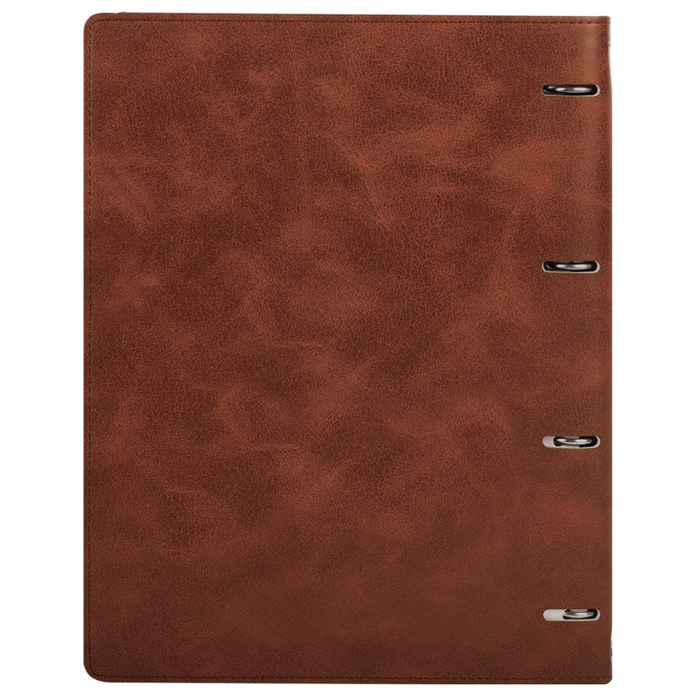 Тетрадь на кольцах БОЛЬШАЯ А4 (240х310 мм), 120 листов, под кожу, клетка, BRAUBERG "Main", коричневый