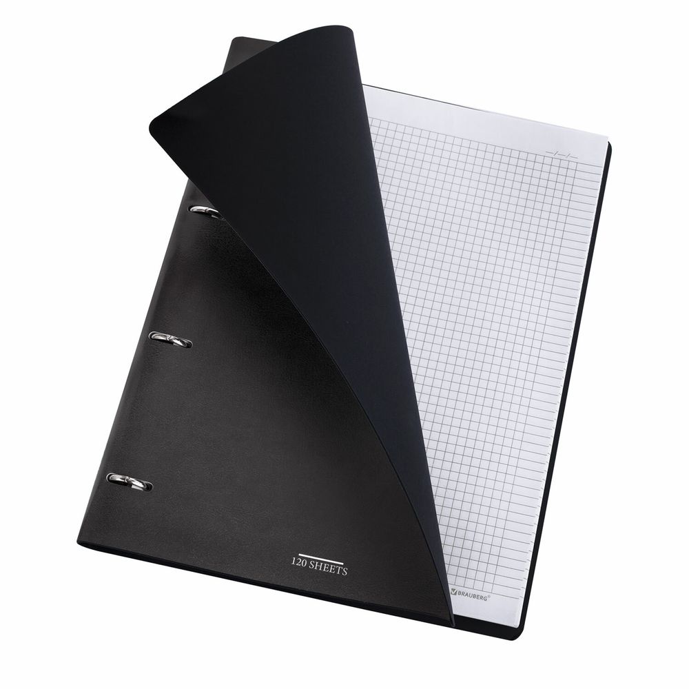 Тетрадь на кольцах БОЛЬШАЯ А4 (240х310 мм), 120 л., под кожу, BRAUBERG VISTA, Black