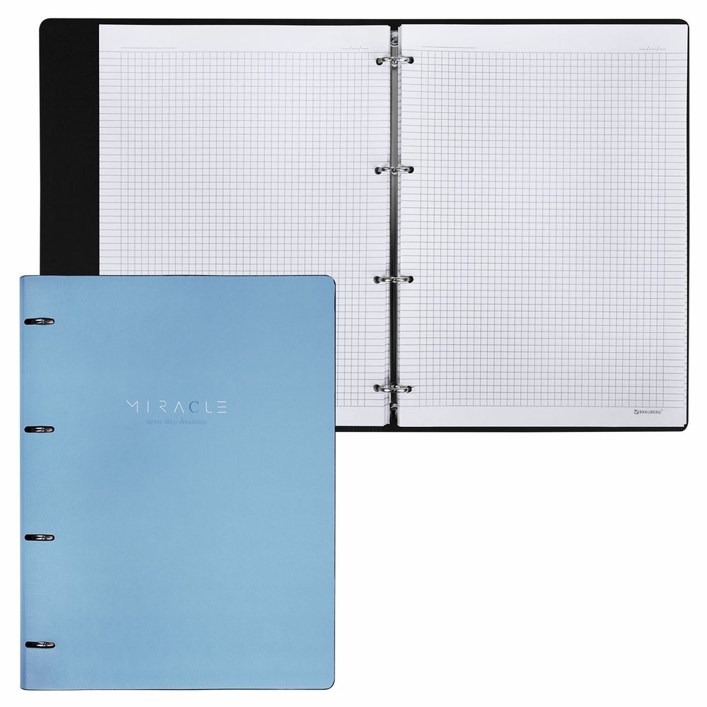 Тетрадь на кольцах БОЛЬШАЯ А4 (240х310 мм), 120 л., под кожу, BRAUBERG VISTA, "Пастельная"