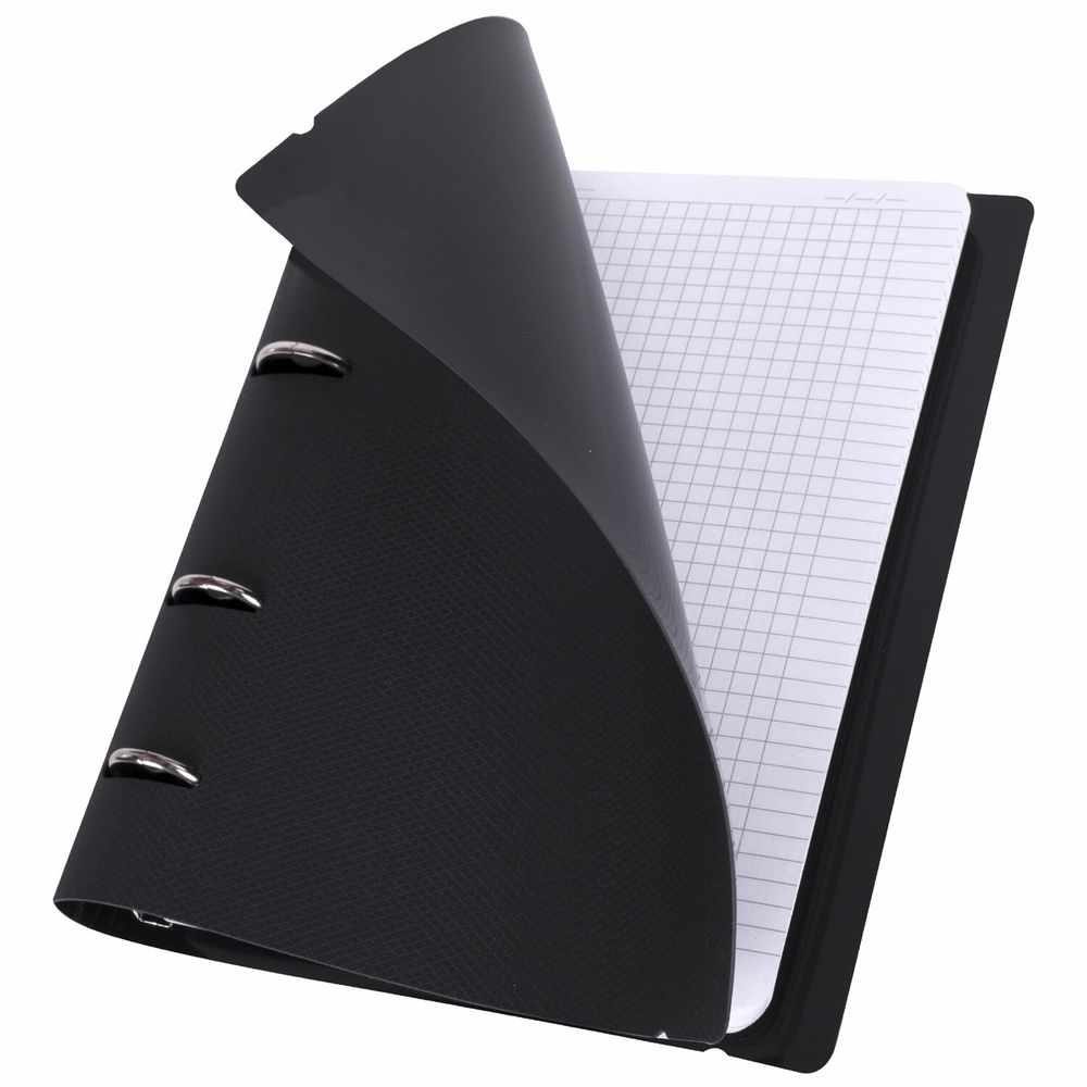 Тетрадь на кольцах А5 175х220 мм, 120 л., пластик, с резинкой, BRAUBERG, Черный