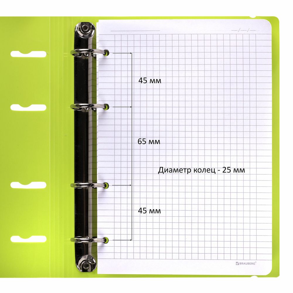 Тетрадь на кольцах А5 175х220 мм, 120 л., пластик, с резинкой, BRAUBERG, Салатовый