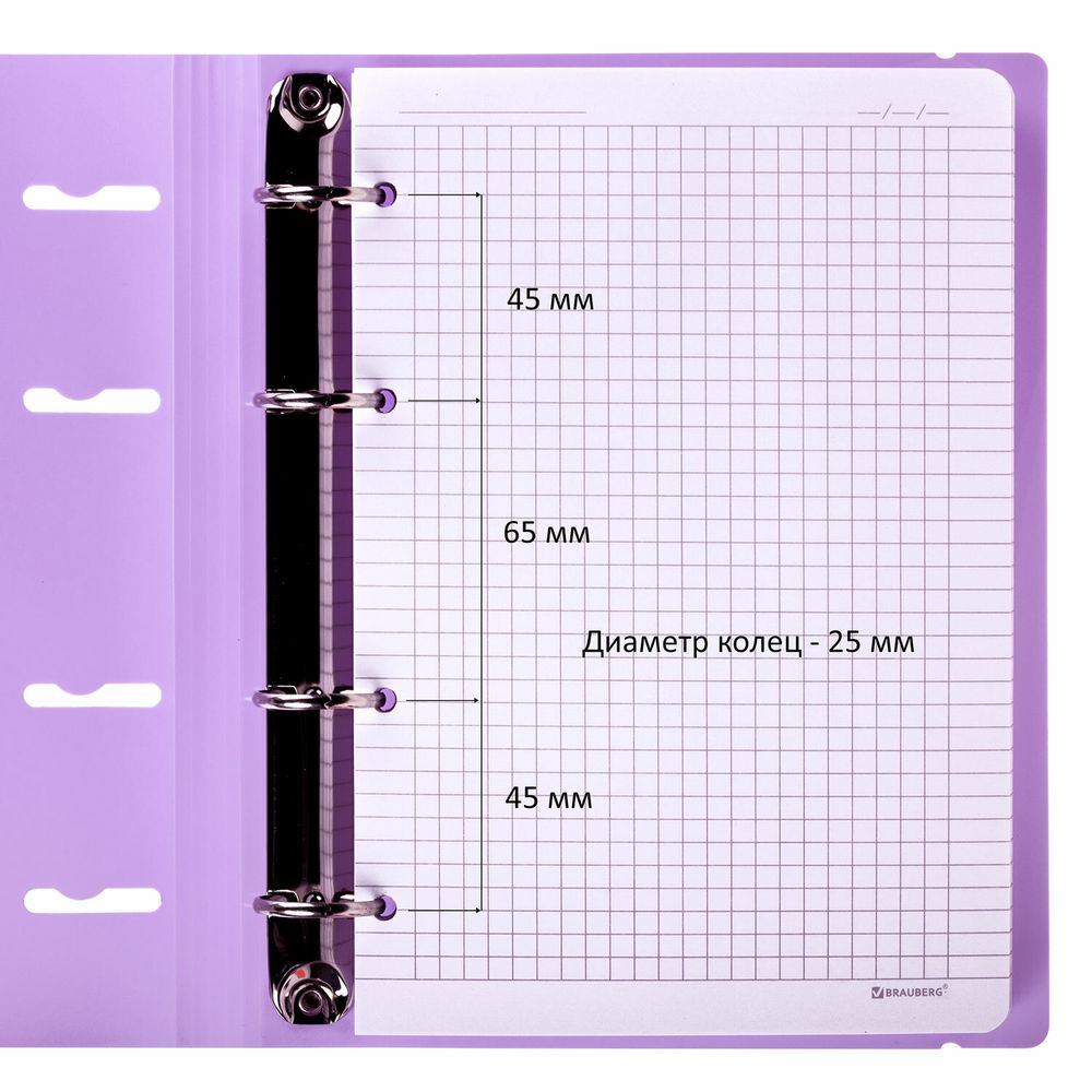 Тетрадь на кольцах А5 175х220 мм, 120 л., пластик, с резинкой, BRAUBERG, Сиреневый