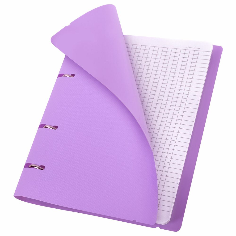 Тетрадь на кольцах А5 175х220 мм, 120 л., пластик, с резинкой, BRAUBERG, Сиреневый