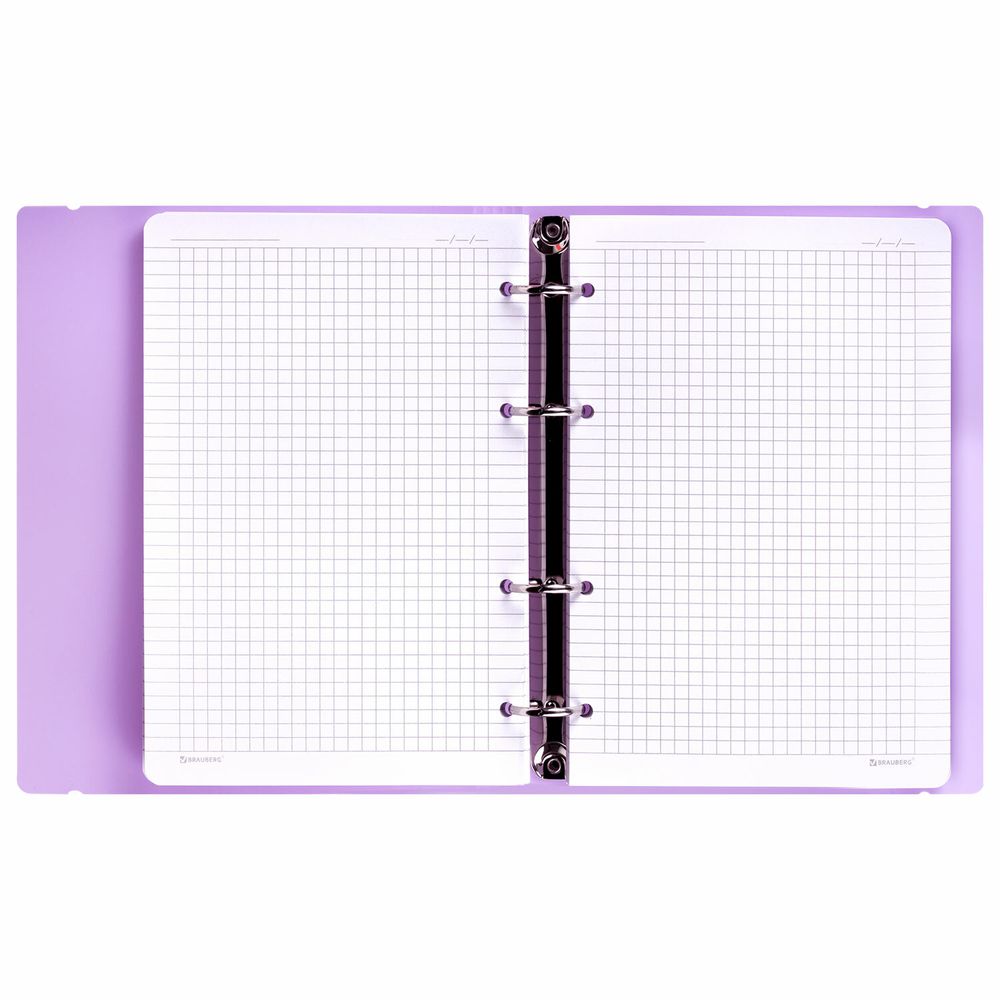 Тетрадь на кольцах А5 175х220 мм, 120 л., пластик, с резинкой, BRAUBERG, Сиреневый