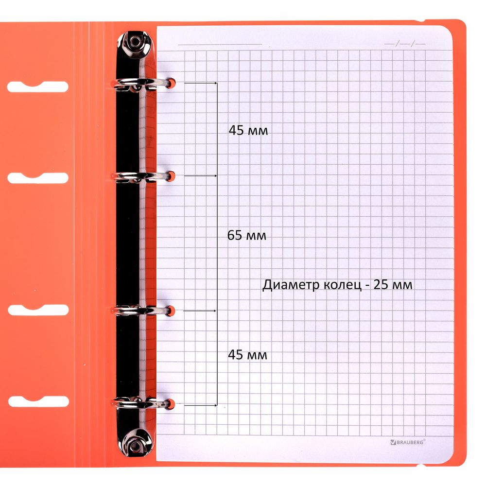 Тетрадь на кольцах А5 175х220 мм, 120 л., пластик, с резинкой, BRAUBERG, Коралловый