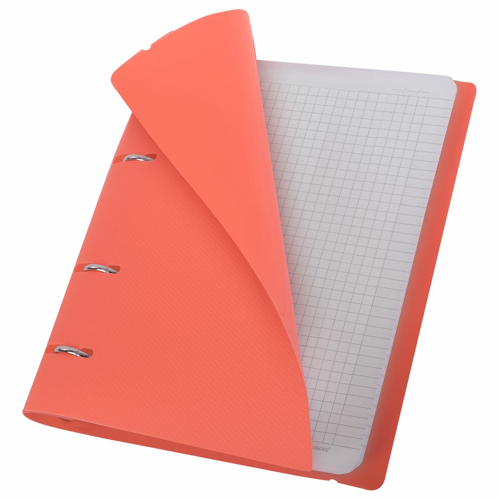 Тетрадь на кольцах А5 175х220 мм, 120 л., пластик, с резинкой, BRAUBERG, Коралловый