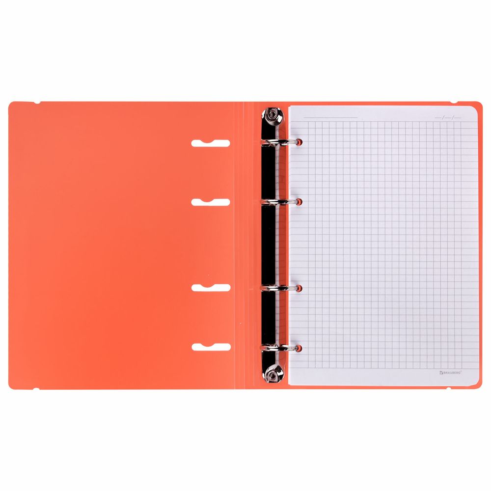 Тетрадь на кольцах А5 175х220 мм, 120 л., пластик, с резинкой, BRAUBERG, Коралловый
