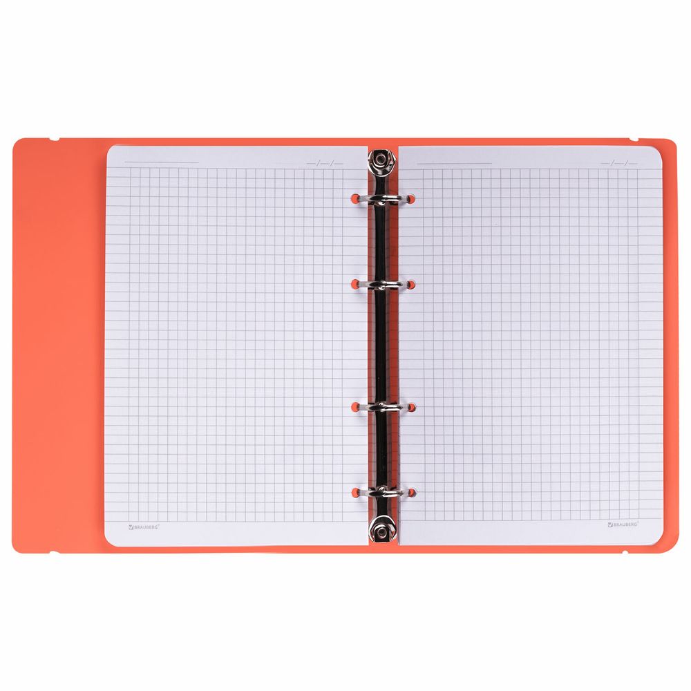 Тетрадь на кольцах А5 175х220 мм, 120 л., пластик, с резинкой, BRAUBERG, Коралловый
