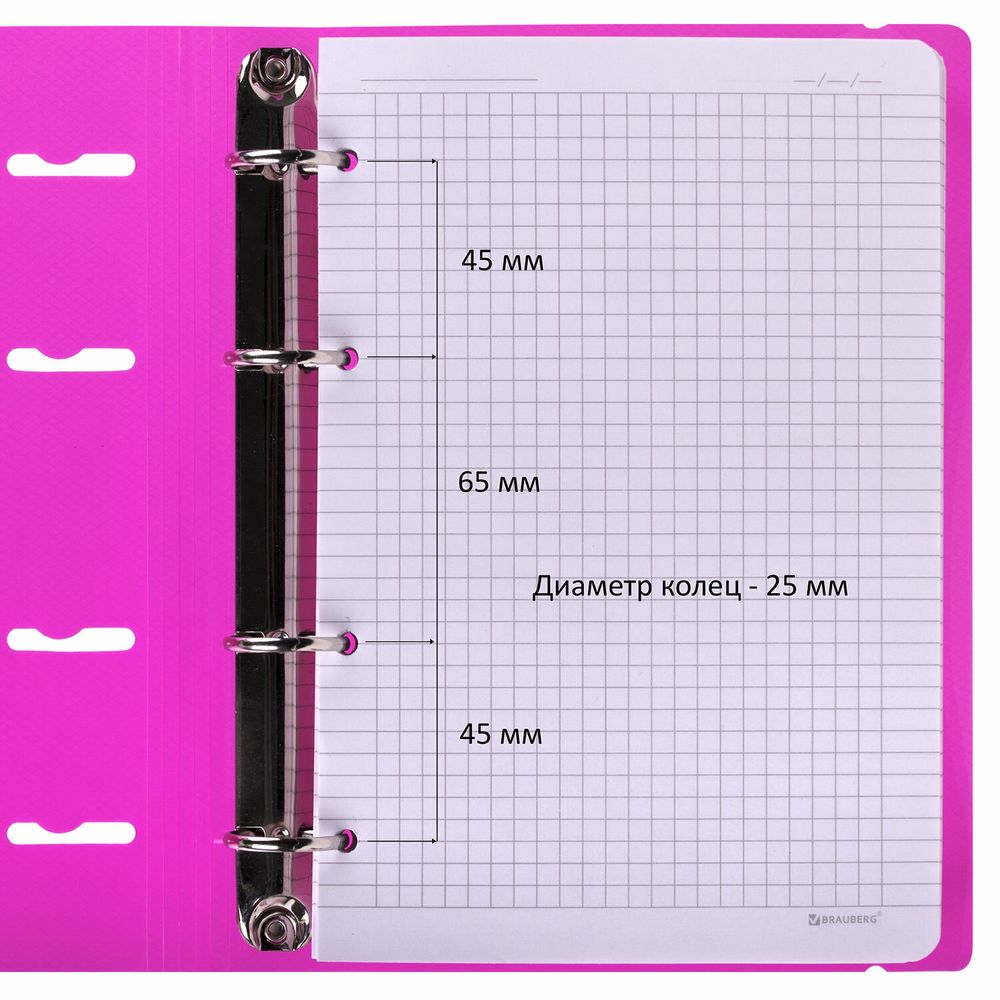 Тетрадь на кольцах А5 175х220 мм, 120 л., пластик, с резинкой, BRAUBERG, Розовый