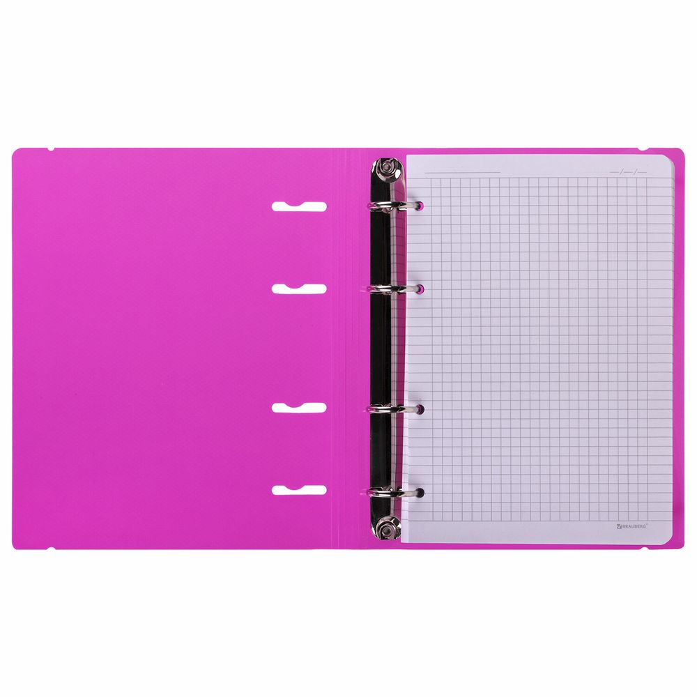 Тетрадь на кольцах А5 175х220 мм, 120 л., пластик, с резинкой, BRAUBERG, Розовый