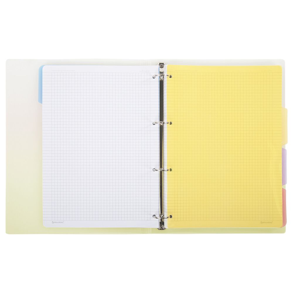 Тетрадь на кольцах БОЛЬШАЯ 305х235 мм А4, 120 л., пластик, с разделителями, BRAUBERG, Желтый