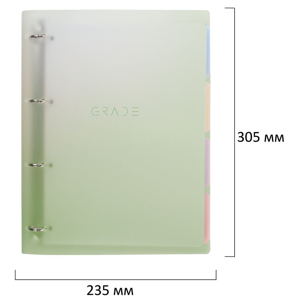 Тетрадь на кольцах БОЛЬШАЯ 305х235 мм А4, 120 л., пластик, с разделителями, BRAUBERG, Зеленый