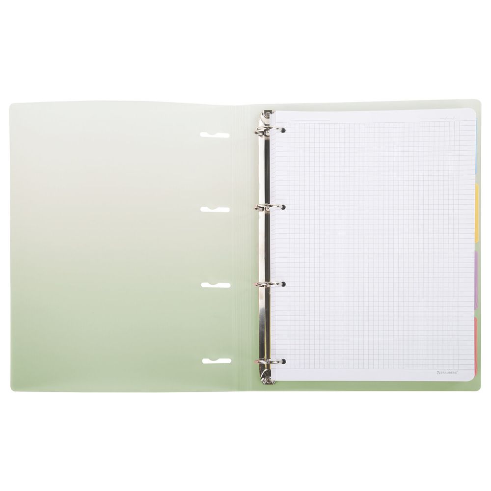 Тетрадь на кольцах БОЛЬШАЯ 305х235 мм А4, 120 л., пластик, с разделителями, BRAUBERG, Зеленый
