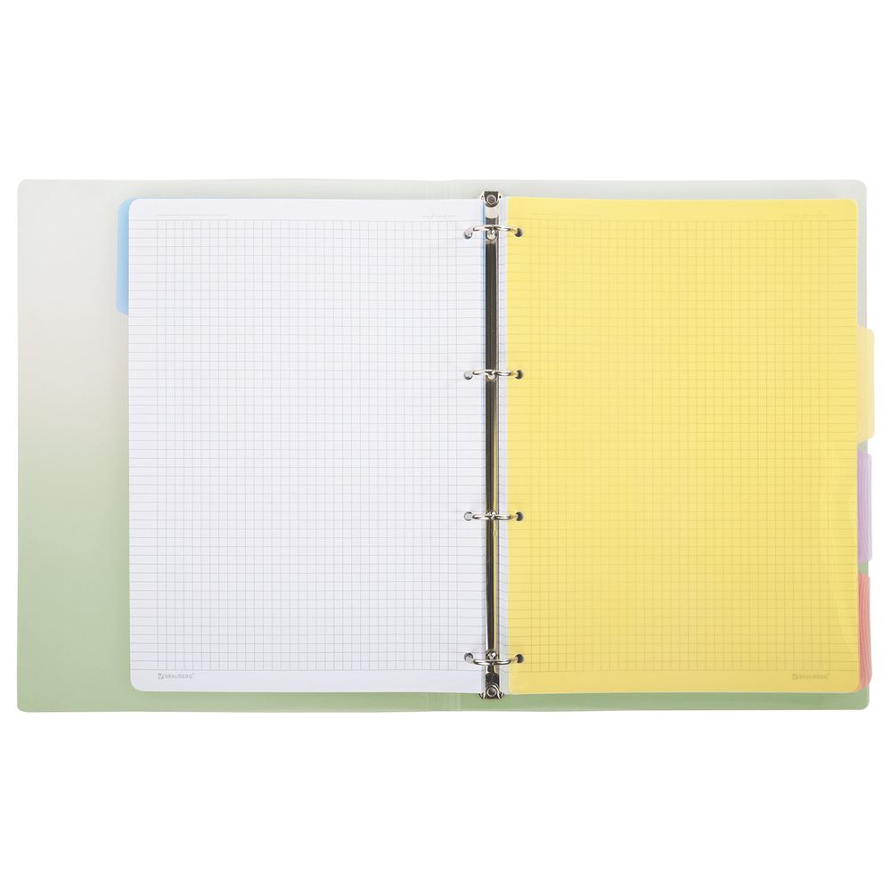 Тетрадь на кольцах БОЛЬШАЯ 305х235 мм А4, 120 л., пластик, с разделителями, BRAUBERG, Зеленый