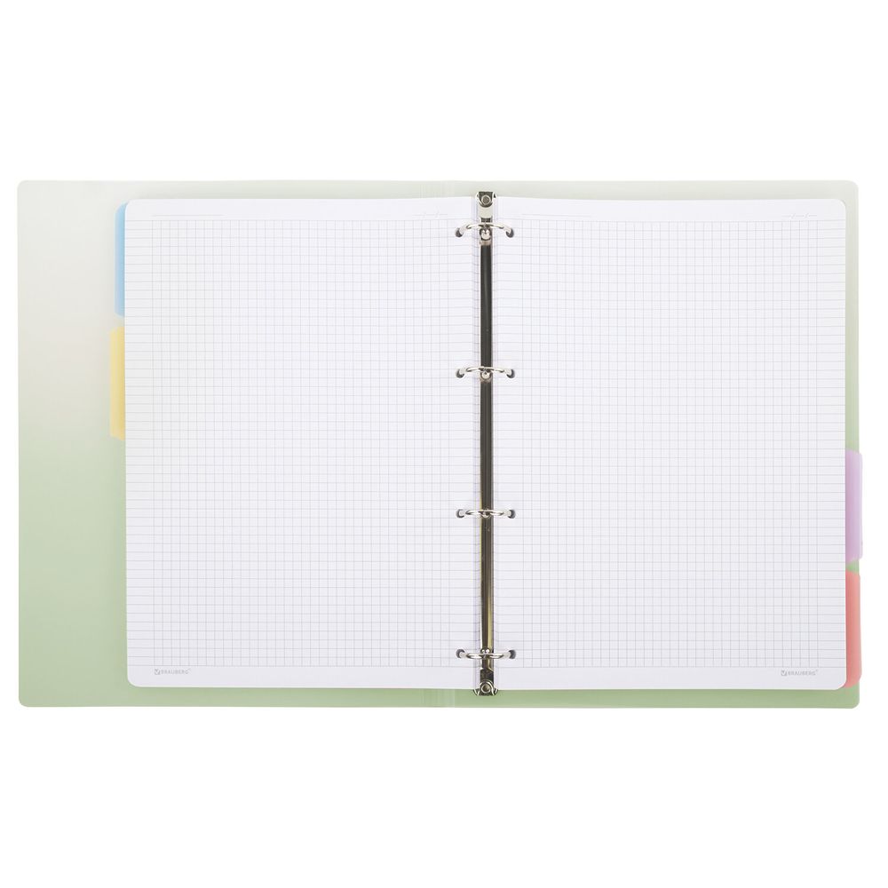 Тетрадь на кольцах БОЛЬШАЯ 305х235 мм А4, 120 л., пластик, с разделителями, BRAUBERG, Зеленый