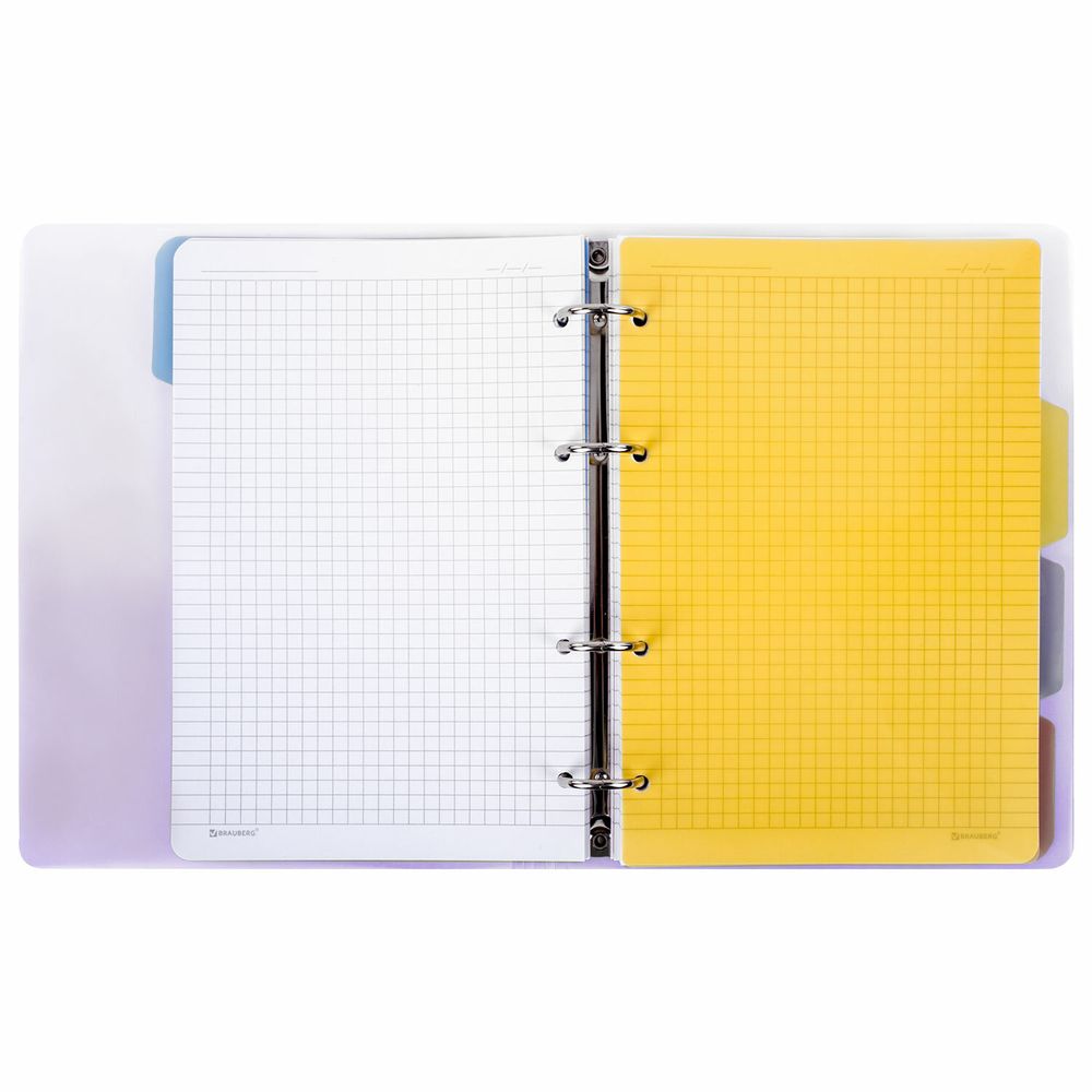 Тетрадь на кольцах А5 175х220 мм, 120 л., пластик, с разделителями, BRAUBERG, Фиолетовый