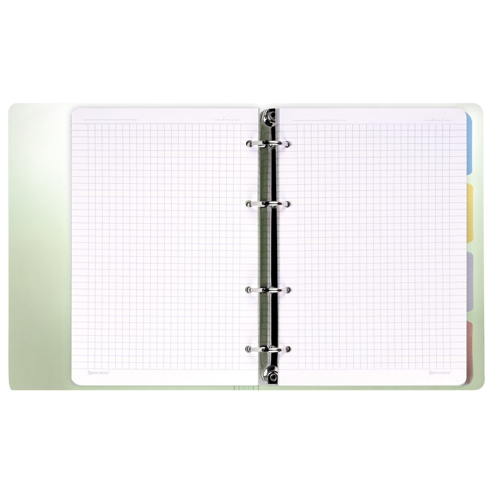 Тетрадь на кольцах А5 175х220 мм, 120 л., пластик, с разделителями, BRAUBERG, Зеленый