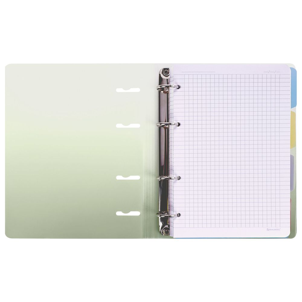Тетрадь на кольцах А5 175х220 мм, 120 л., пластик, с разделителями, BRAUBERG, Зеленый