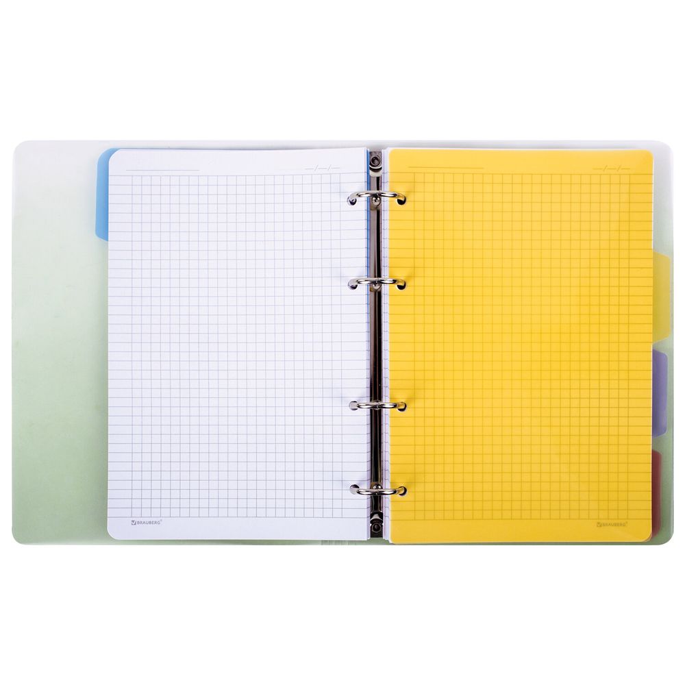 Тетрадь на кольцах А5 175х220 мм, 120 л., пластик, с разделителями, BRAUBERG, Зеленый