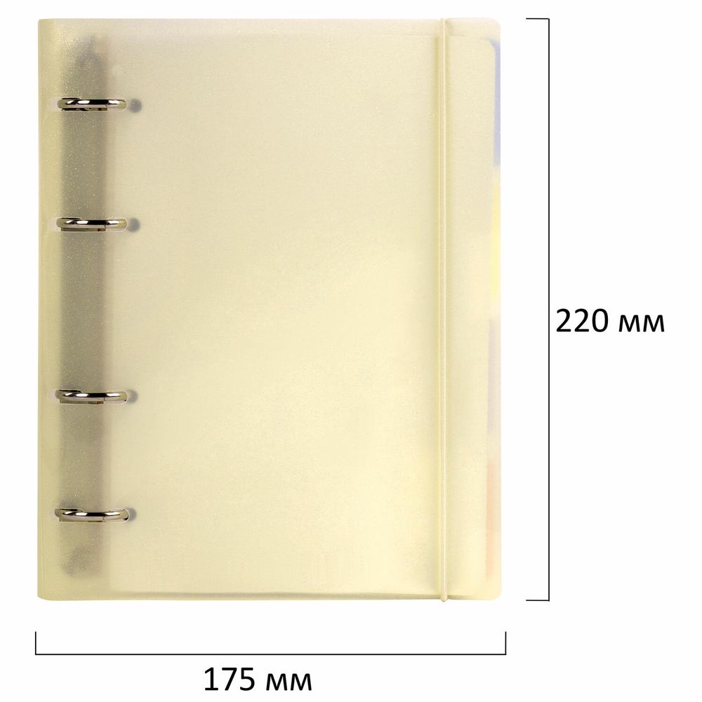 Тетрадь на кольцах А5 175х220 мм, 120 л., пластик, с резинкой и разделителями, BRAUBERG, Желтый