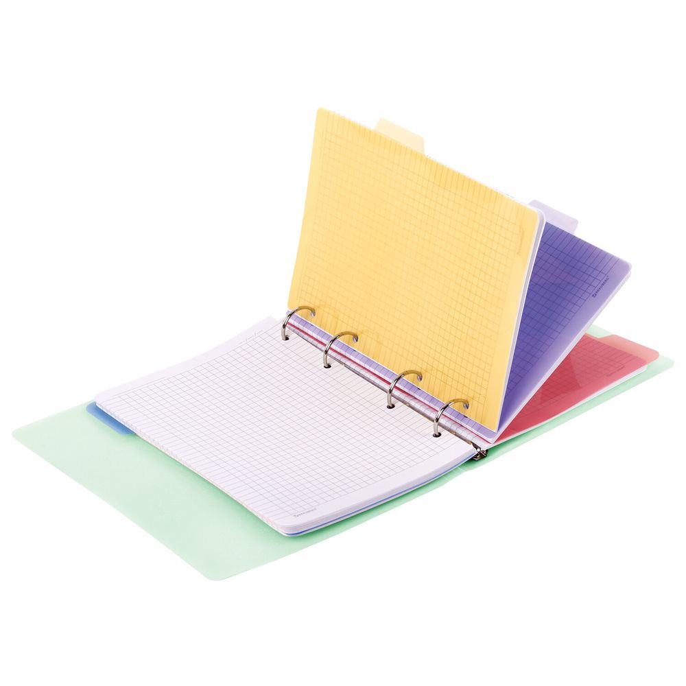 Тетрадь на кольцах А5 175х220 мм, 120 л., пластик, с резинкой и разделителями, BRAUBERG, Зеленый