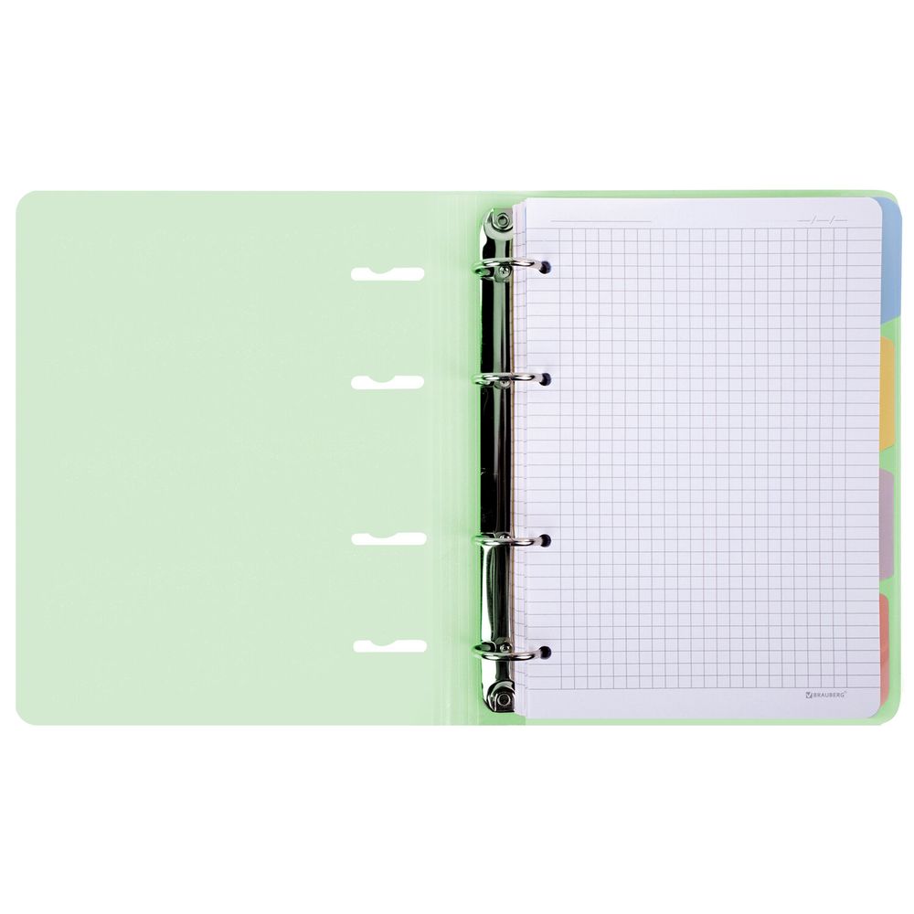 Тетрадь на кольцах А5 175х220 мм, 120 л., пластик, с резинкой и разделителями, BRAUBERG, Зеленый