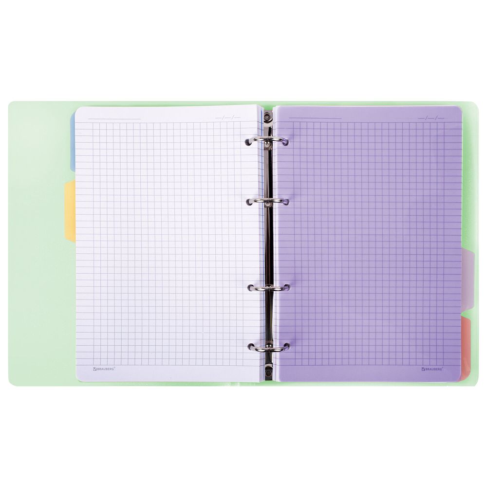 Тетрадь на кольцах А5 175х220 мм, 120 л., пластик, с резинкой и разделителями, BRAUBERG, Зеленый