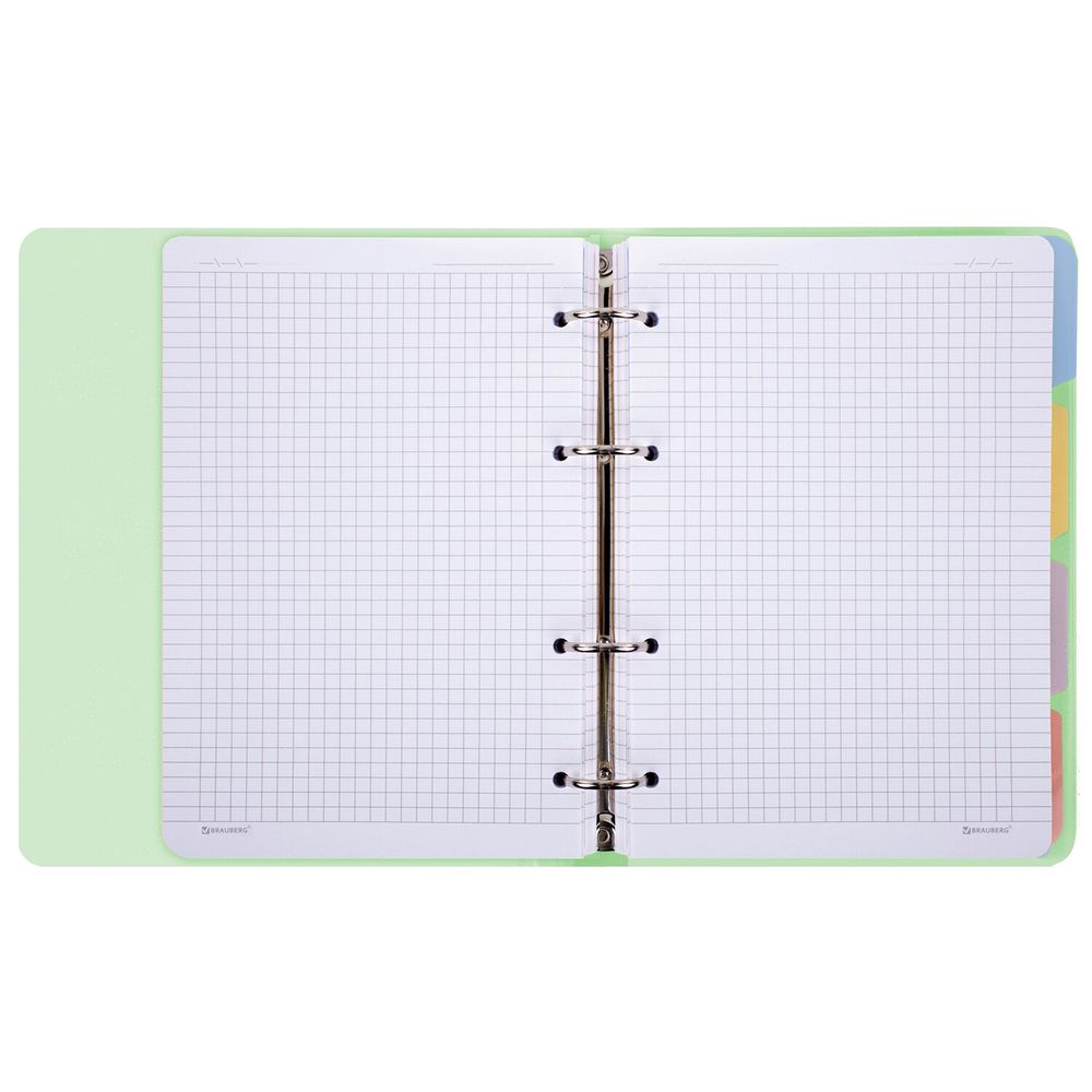 Тетрадь на кольцах А5 175х220 мм, 120 л., пластик, с резинкой и разделителями, BRAUBERG, Зеленый