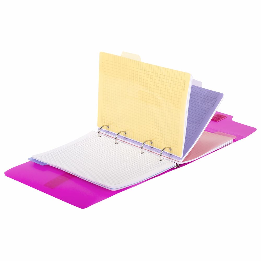 Тетрадь на кольцах А5 175х220 мм, 120 л., пластик, на липучке, с разделителями, BRAUBERG, Розовый