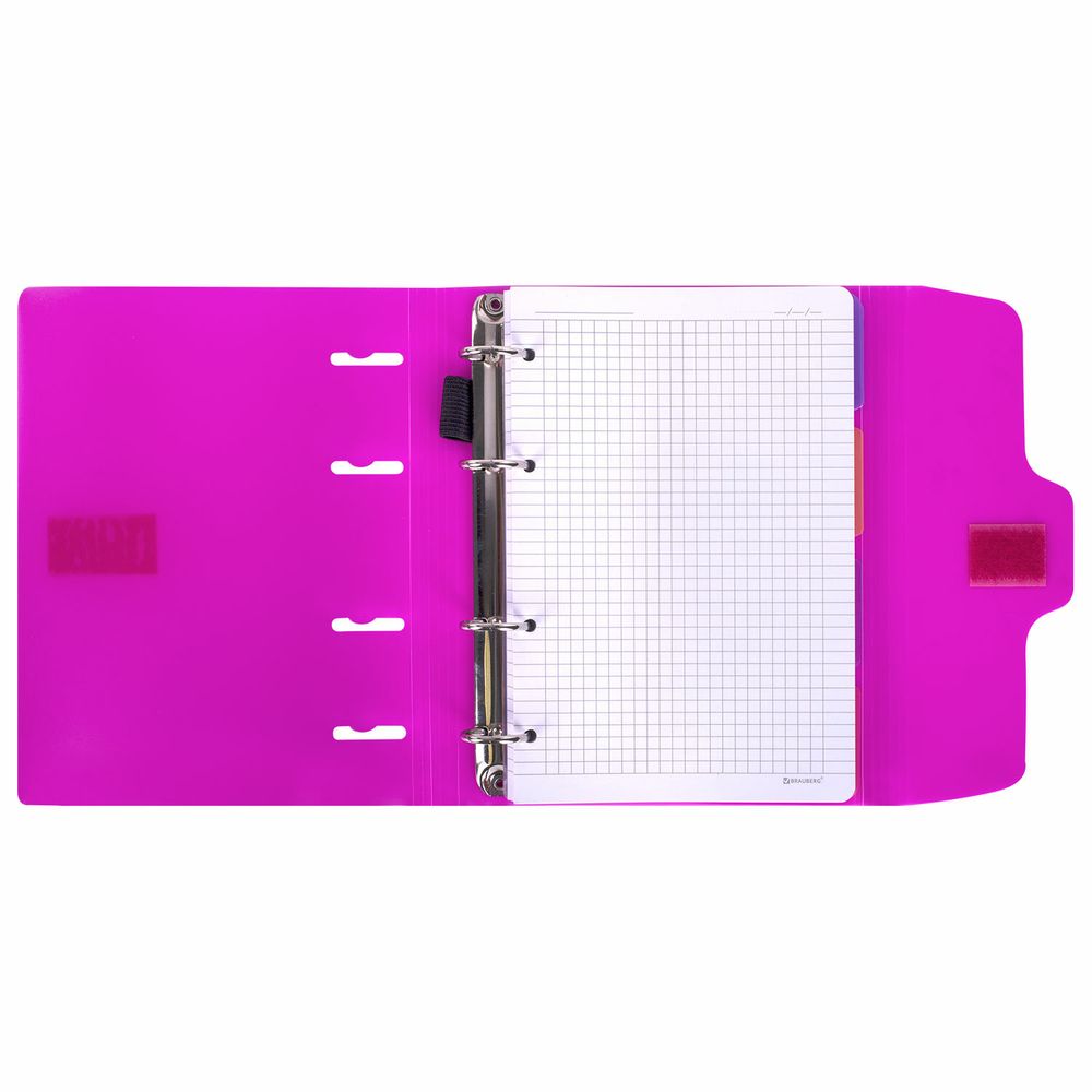 Тетрадь на кольцах А5 175х220 мм, 120 л., пластик, на липучке, с разделителями, BRAUBERG, Розовый