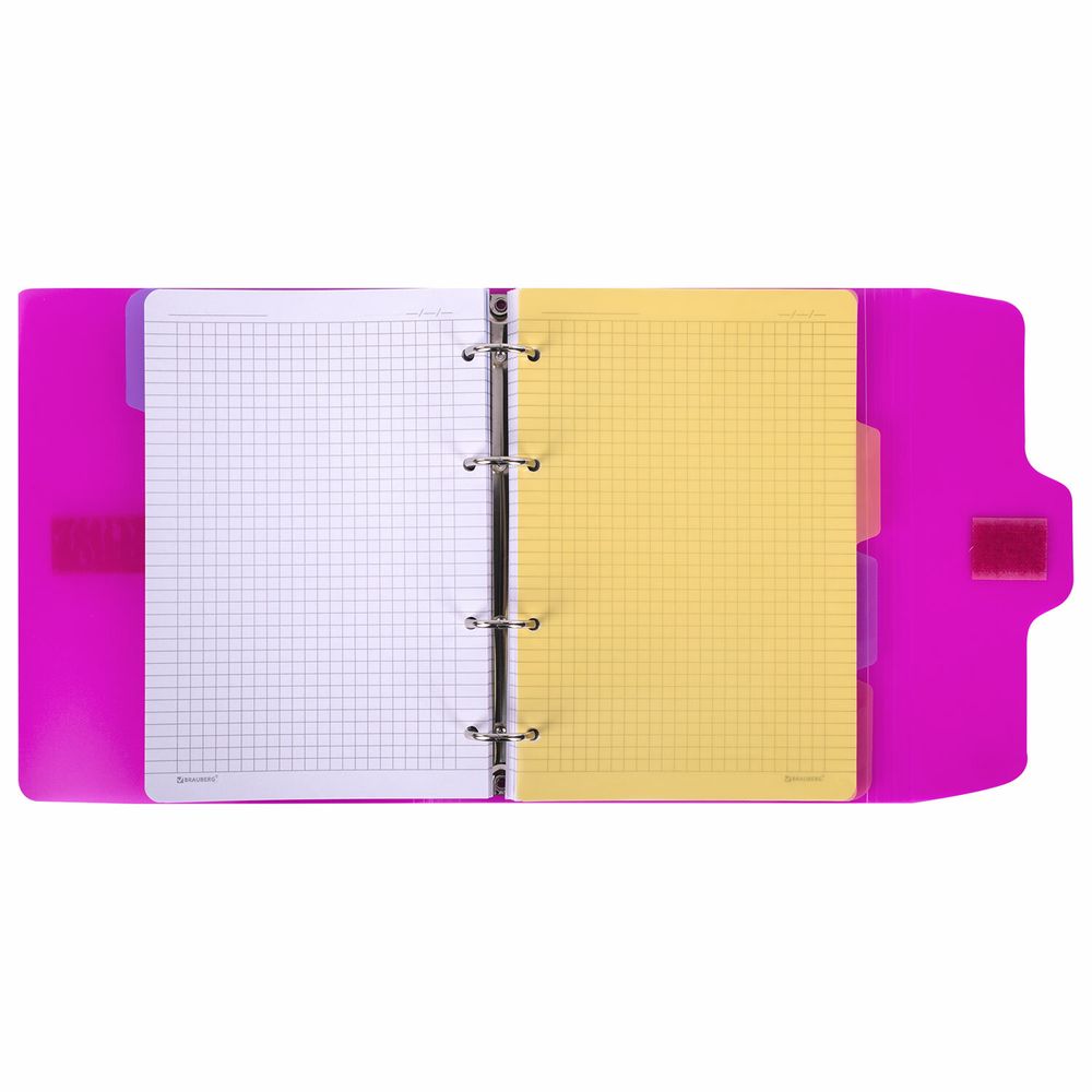 Тетрадь на кольцах А5 175х220 мм, 120 л., пластик, на липучке, с разделителями, BRAUBERG, Розовый
