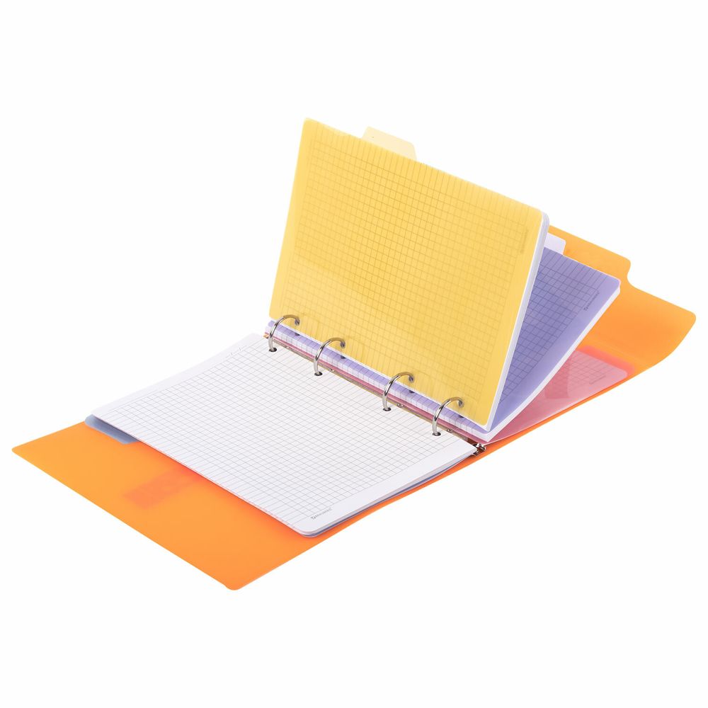 Тетрадь на кольцах А5 175х220 мм, 120 л., пластик, на липучке, с разделителями, BRAUBERG, Оранжевый