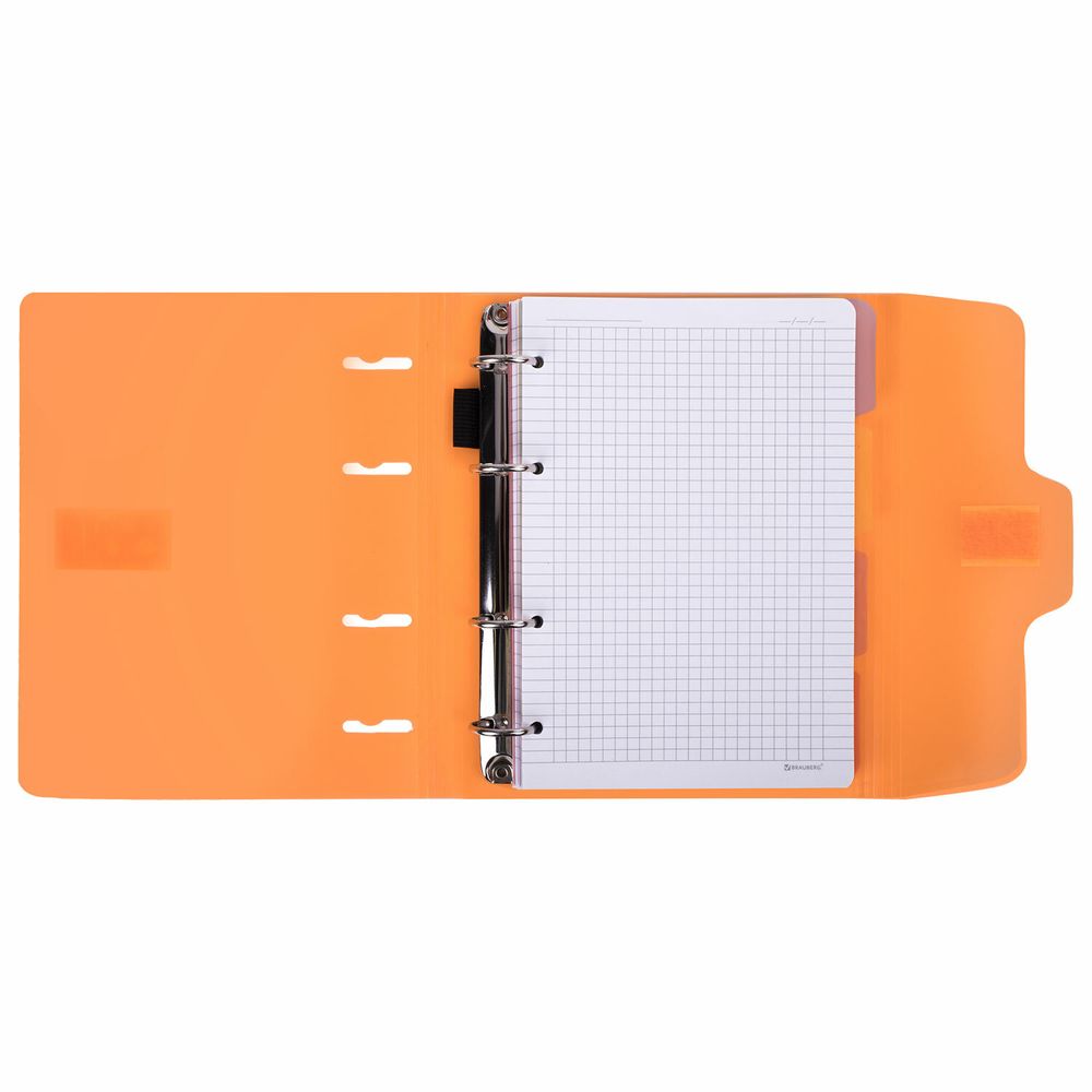 Тетрадь на кольцах А5 175х220 мм, 120 л., пластик, на липучке, с разделителями, BRAUBERG, Оранжевый